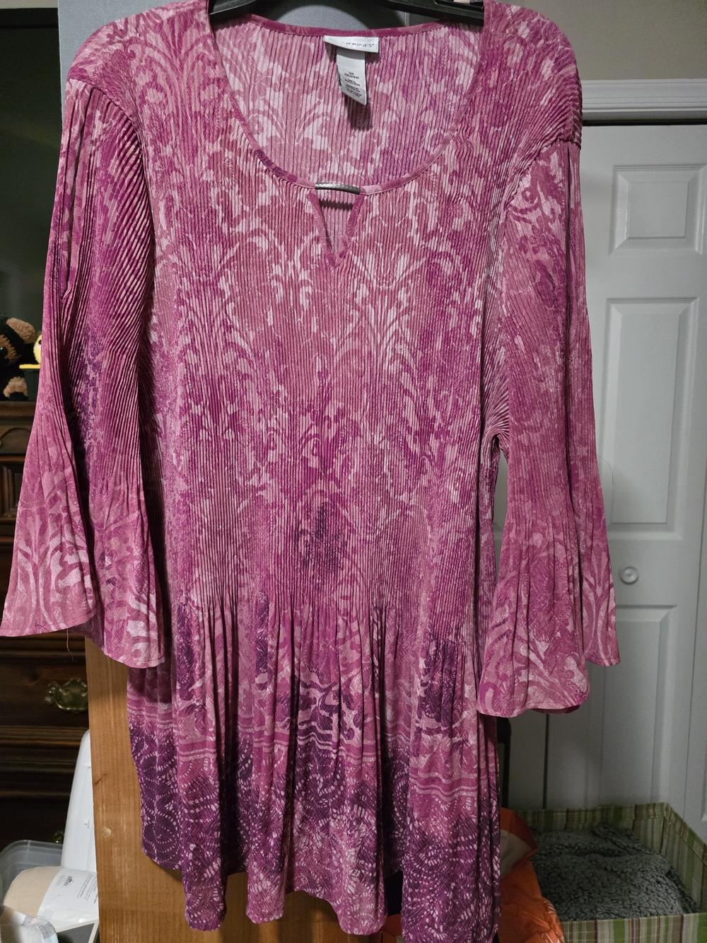 Catherines Pink Patterned Bell-Sleeve Long Top